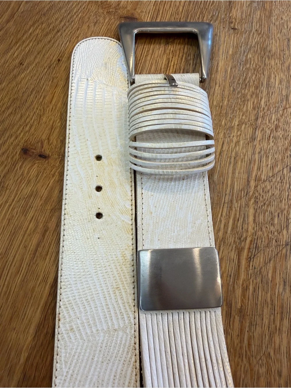 Bijoux Medici Beverly Hills White Lizard Embossed Leather Belt Large Buckle